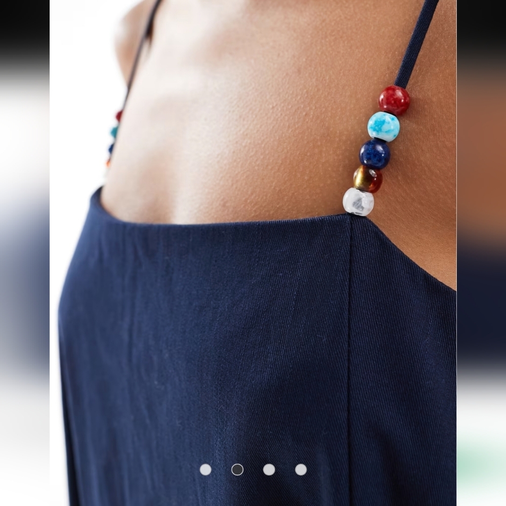 NWT Ghospell Ula beaded strap cotton maxi Navy Dress SMALL - Picture 3 of 6